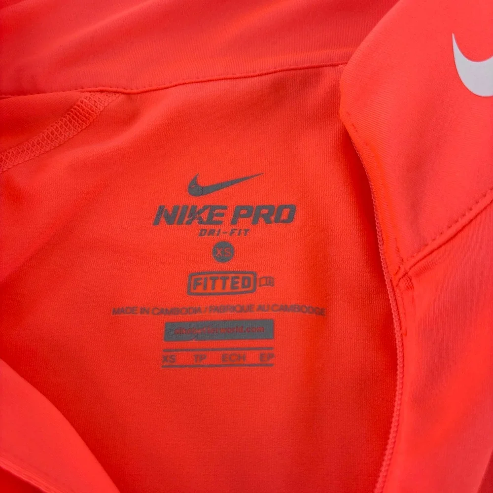 Nike Pro 1/4 Zip Top Womens XS Neon Coral Dri-FIT Fitted Thumbhole Shirt